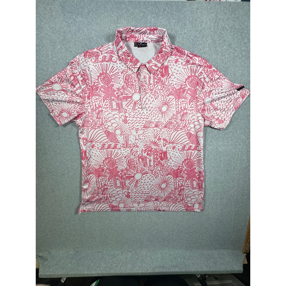 Yatta Golf Mens XXL Pink White Tropical Island Hula Performance Polo Shirt